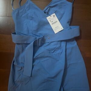 Zara blue romper dress with belt